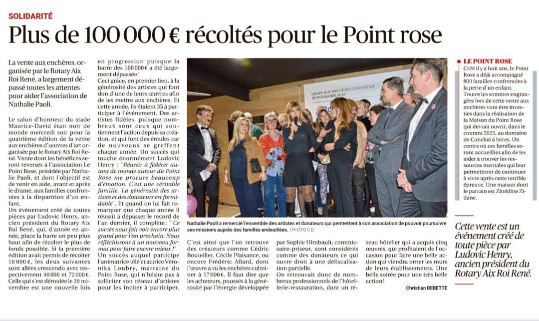 Vente aux enchères au profit du Point rose – La Provence, décembre 2023