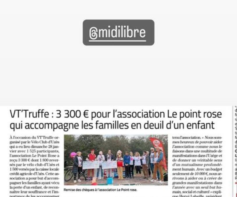 Don de la VT’TRUFFES au Point rose – Le Midi Libre, Objectif Gard et Le Républicain Uzes, Janvier 2024